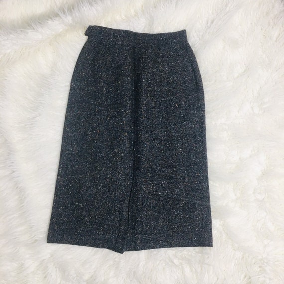 Vintage Wool Tweed Pencil Skirt High Waisted Gray… - image 6