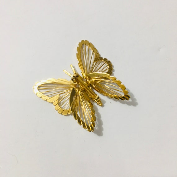 Vintage Goldtone Butterfly Enamel Brooch Pin 80s … - image 3