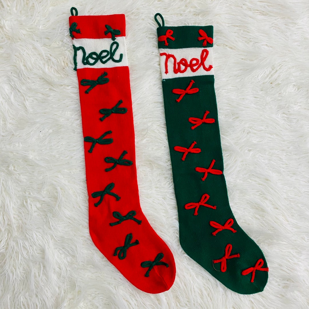 Vintage LONG Knit Christmas Stockings Noel Holiday Nostalgic - Etsy