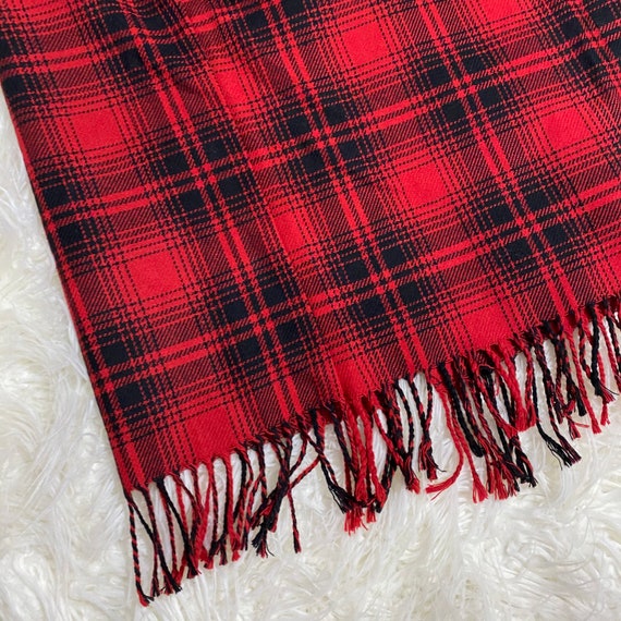 Vintage Red Plaid Tartan Fringe MIDI Skirt Holida… - image 5