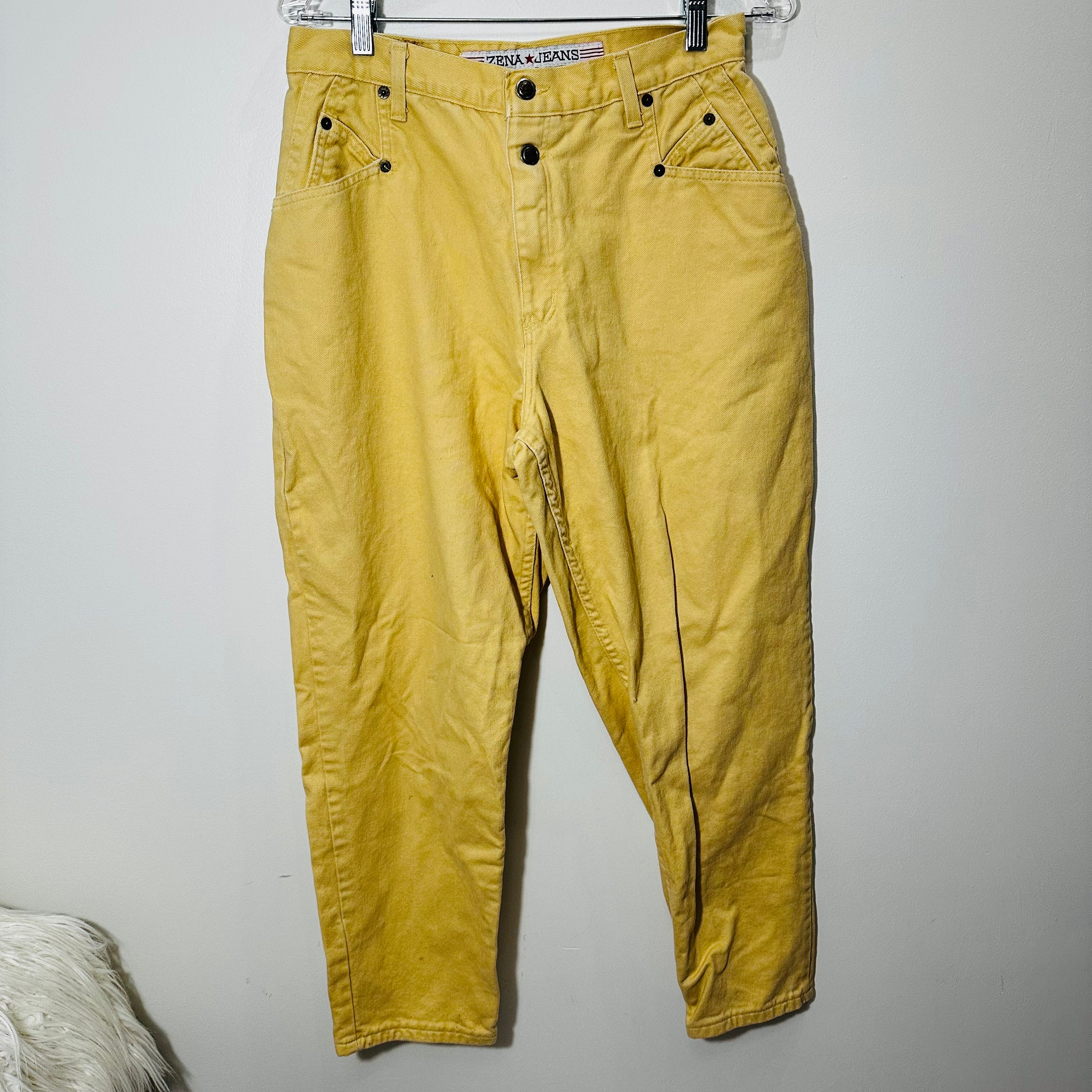 Vintage Yellow High Rise Rigid Mom Jeans Zena Vintage 12 Petite