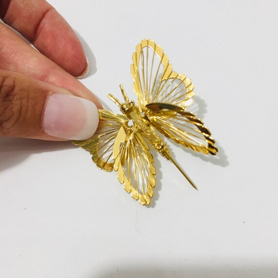 Vintage Goldtone Butterfly Enamel Brooch Pin 80s … - image 4