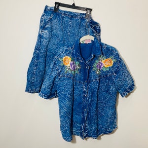 Vintage 80s Rhinestone Bedazzled Denim Vest and Shorts Set Tasty Jeans USA Size large Costume