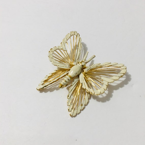 Vintage Goldtone Butterfly Enamel Brooch Pin 80s … - image 1