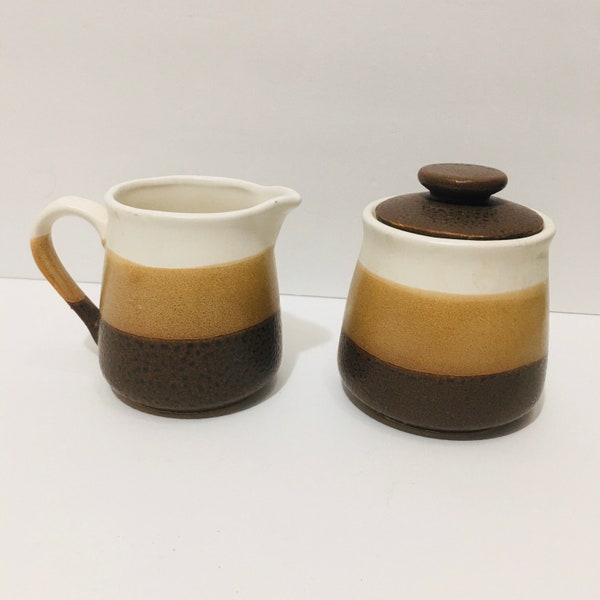 Vintage Pottery Ceramic Sugar and Creamer Set Tea Coffee Serving Boho Brown Farmhouse