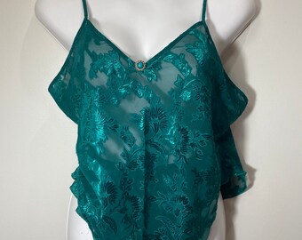 Vintage 90s High Cut Cropped Tap Pants Pajama Set Pjs w/Robe 3 piece set Large