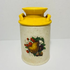 Small Vintage Tea Canister Fruit Design Ceramic Container Cottage Core