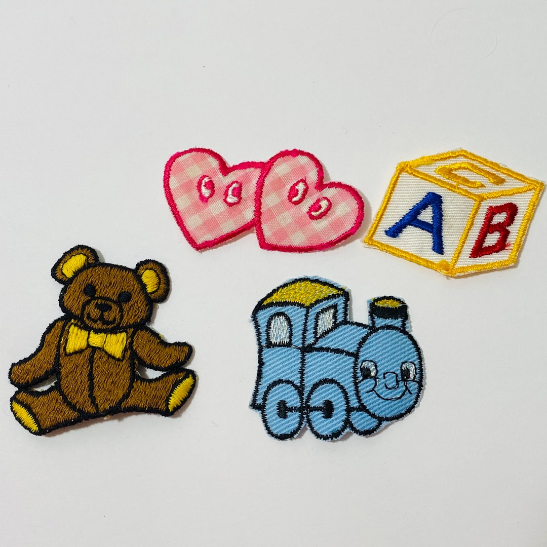 Path Train Teddy Vintage 70s Lot of 4 Iron on Train Teddy Bear Baby Heart Patch Funky ...