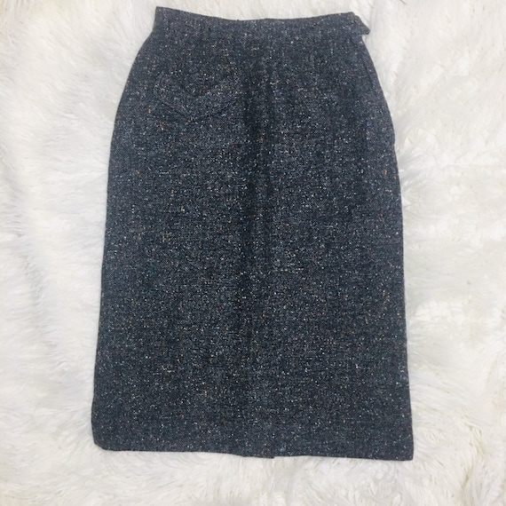 Vintage Wool Tweed Pencil Skirt High Waisted Gray… - image 2