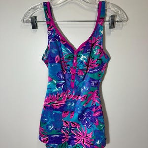 Vintage 80s Neon One Piece Swimsuit Bathing Suit Size 12 Made in USA