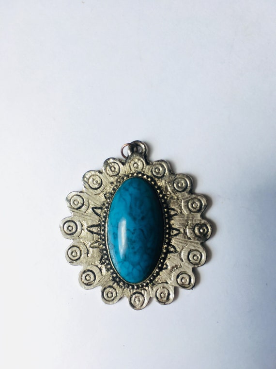 Vintage Turquoise Look Silvertone Southwestern Pe… - image 1