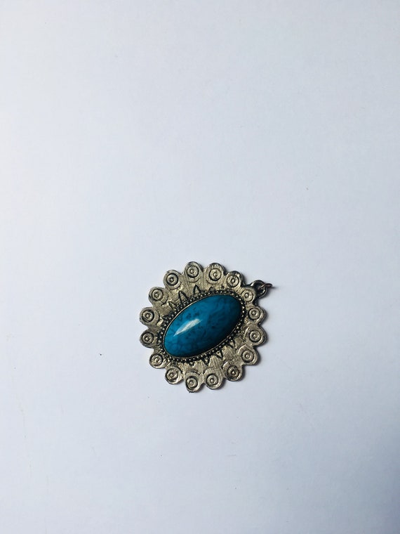 Vintage Turquoise Look Silvertone Southwestern Pe… - image 4