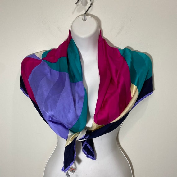 Vintage 100% Silk Scarf Talbots Jewel tone Square - image 5