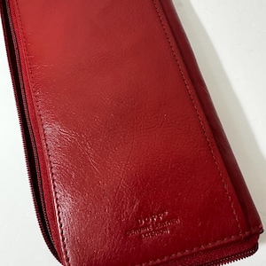Cartera vintage DOPP roja de cuero genuino con exterior, grande, para chequera, pasaporte y viaje