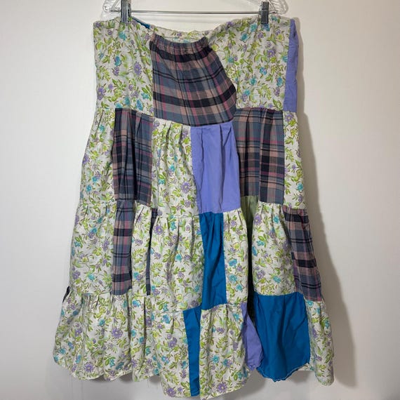 Vintage Handmade Patchwork Drawstring Maxi Midi S… - image 5