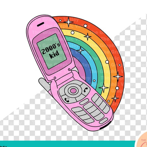 2000's kid  SVG, Retro nostalgia pink flip phone for people born in the 90's and 2000's