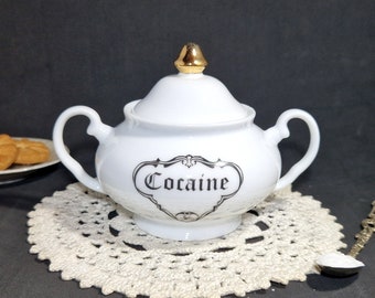 Cocaine Antique Sugar Bowl, Reworked Sugar Bowl, Funny Sugar Bowl,Cocaine,Drugs