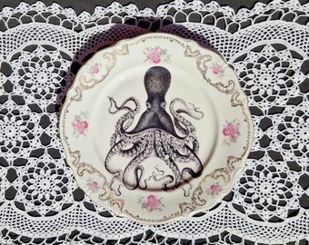 Octopus on Antique Italian Dinner Plate