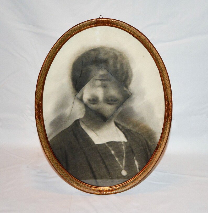 AUTHENTIC große Original antike Fotografie modifiziert Portrait Frau super gruselig Bild 3
