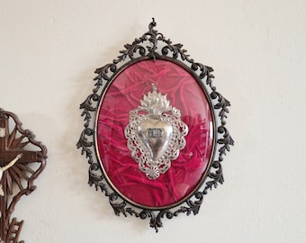 Grote antieke Liberty Frame met Ex Voto heilig hart votief hart