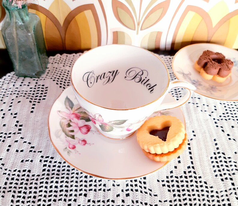 Crazy Btch Vintage Teacup/Saucer Set Insult Teacup Funny Etsy