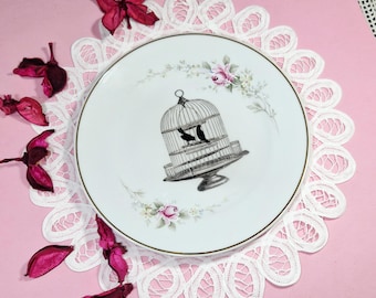 Bird Cage and Bird Vintage Dessert Plate