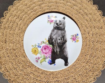 Bear on Vintage Dessert Plate