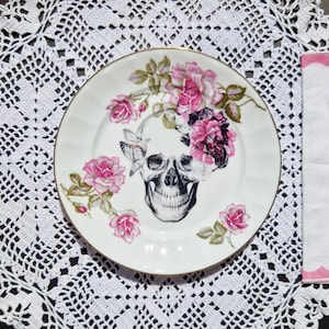 Skull with Flowers Vintage Side Plate