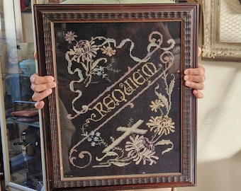 Big Antique Italian Mourning Work Embroidery