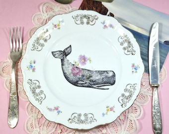 Whale on Vintage Dinner Plate