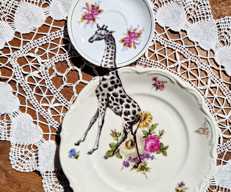 Paar vintage giraffe schotels afbeelding 2