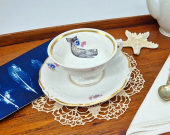 Whale Vintage Teacup/Saucer Set, Funny Teacup, Bavaria Teacup