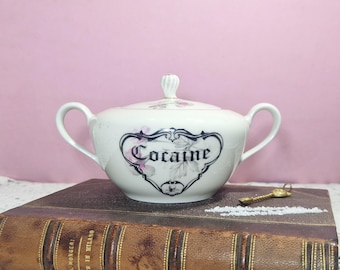 Cocaine Vintage Sugar Bowl, Reworked Sugar Bowl, Funny Sugar Bowl,Cocaine,Drugs