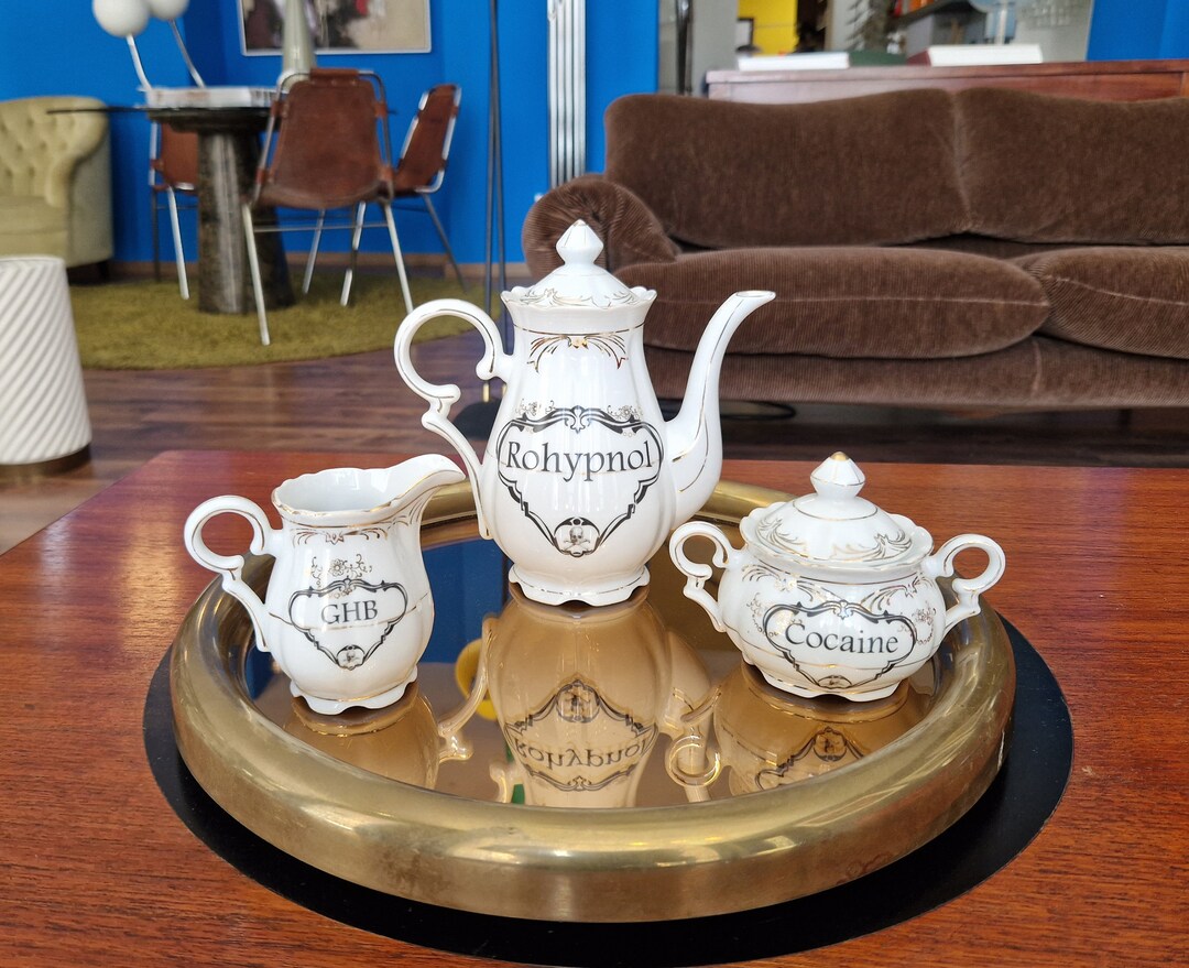 Drugs Antique Coffee/tea Set 1950s Reworked Teapot Funny Etsy