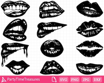 Lips Svg Bundle, Dripping Lips, Biting Lips, Mouth and Tongue Svg, Clipart, Png, Dxf - PT1289