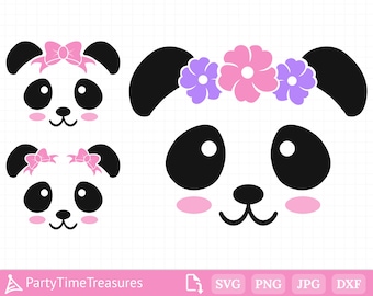 Panda SVG, Panda carino SVG, Faccia di panda SVG, Panda dei cartoni animati SVG, Orso panda SVG, Png, Jpg, Cricut, Silhouette - PT1193