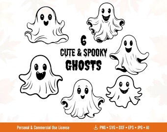 Cute Ghosts SVG Halloween Bundle, Kids Halloween Clipart Designs, Spooky Season Svg, Scary Ghost Png, Ghost Cut Files, Digital Download