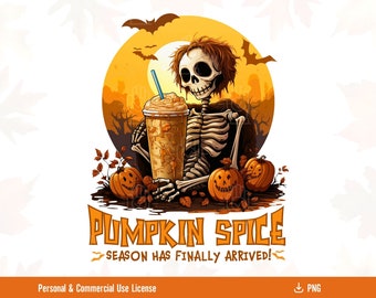 Pumpkin Spice Png Sublimation Design, Fall Coffee Drink Clipart, Pumpkin Coffee Latte Png, Autumn Leaves, Halloween Digital Download