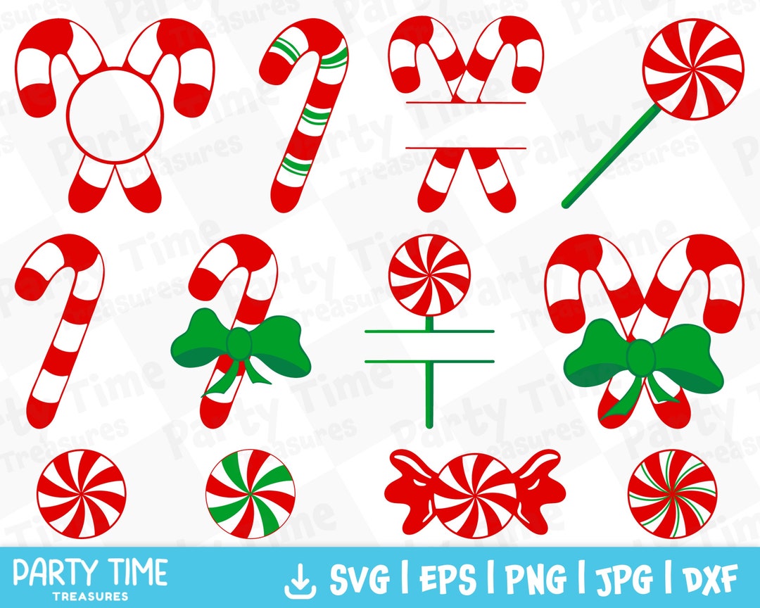 Candy Cane SVG, Candy Canes Clipart, Candy Cane With Bow, Christmas