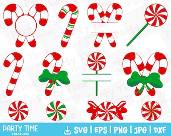 Candy Cane SVG, Candy Canes Clipart, Candy Cane with Bow, Christmas Sweets Svg, Holiday Peppermint PNG, Xmas Candy SVG  - PT1536