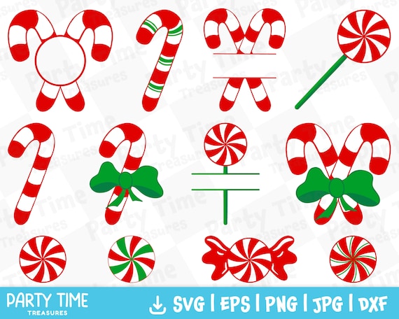 Candy Cane SVG, Candy Canes Clipart, Candy Cane with Bow, Christmas Sweets Svg, Holiday Peppermint PNG, Xmas Candy SVG  - PT1536