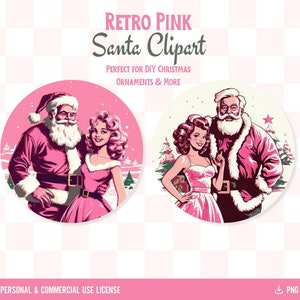 Retro Pink Santa Png Clipart, Vintage Pink Weihnachten Sublimation, Winter Clip Art, Instant Download