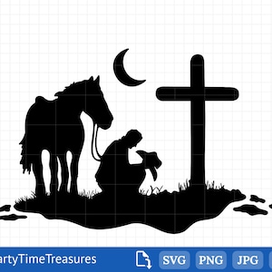 Betende Cowboy Memorial Svg, Cowboy Knie svg, Memorial Kreuz Svg, Dxf, SVG Cutting File - PT1236