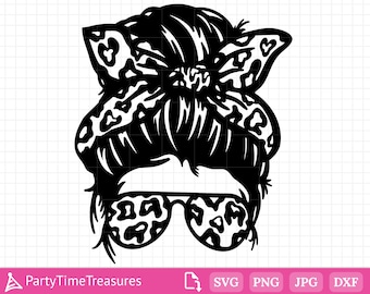 Leopard Print Messy Hair Bun Mom Life SVG, Hairstylist Svg, Sunglasses Svg, Png, Dxf, Pdf - PT1316
