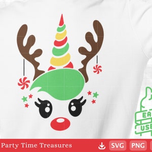 Christmas Unicorn Svg, Unicorn Face Svg, Christmas Cut File, Unicorn Svg, Christmas Svg, Christmas Clipart - PT1406