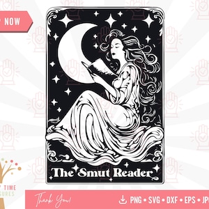 Svg de carte de tarot Smut Reader, amateur de livres romantiques fantastique Png, lecture des cliparts Smutty Books, cadeau épicé du club de lecture