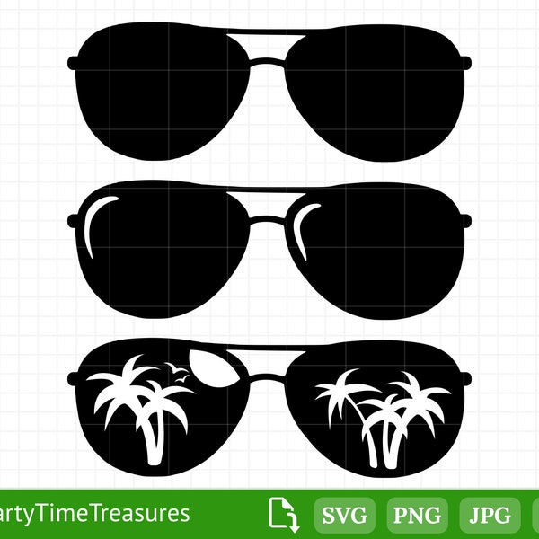 Aviator Sunglasses SVG, Summer Glasses Shades Clipart, Png, Jpg, Dxf, Commercial Use - PT1215