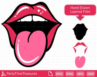 Lips Svg, Usta z językiem Svg, PNG, DXF, PDF - PT1337