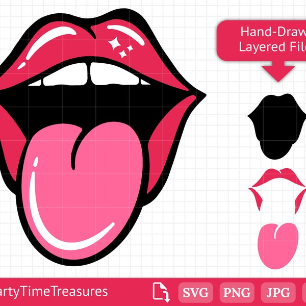 Lips Svg, Mouth with Tongue Svg, Png, Dxf, Pdf - PT1337