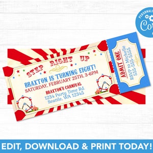 Carnival Invitation - Carnival Party - Carnival Birthday Invitation - Vintage Carnival Tickets - PT1108